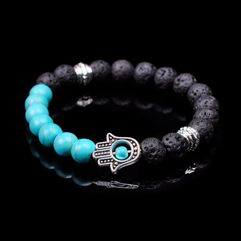 Bracelet pendentif Hamsa en perles de pierre naturelle fait main Olivenorma