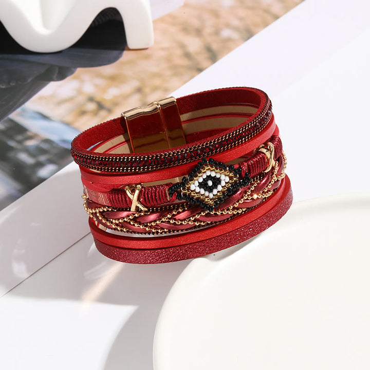 Bracelet large en métal tissé avec perles de riz en zircon Olivenorma
