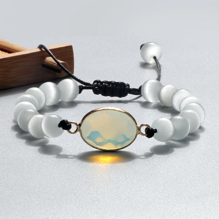 Bracelet en perles d'opalite avec pierre œil de chat Olivenorma