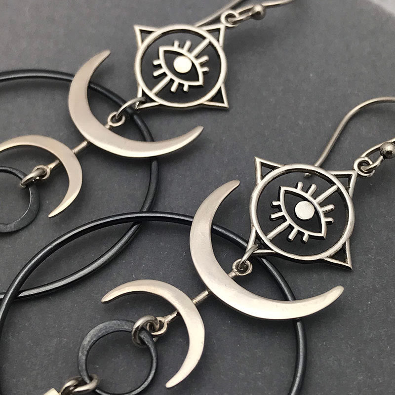 Boucles d'oreilles longues Olivenorma géométriques rondes en forme de croissant de lune et de sorcière maléfique