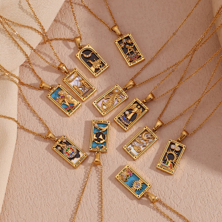 Collier de cartes de tarot en acier inoxydable plaqué or 18 carats Olivenorma 