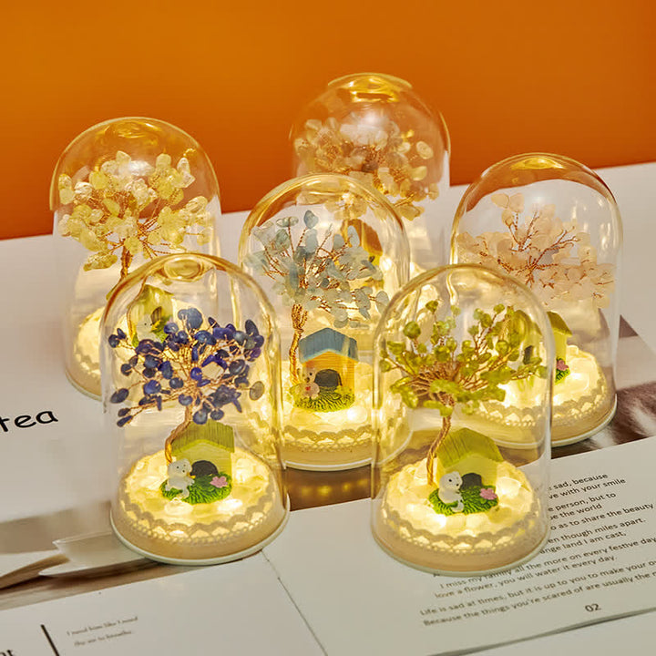 Décoration d'arbre Feng Shui avec couvercle en verre cristal naturel Olivenorma 