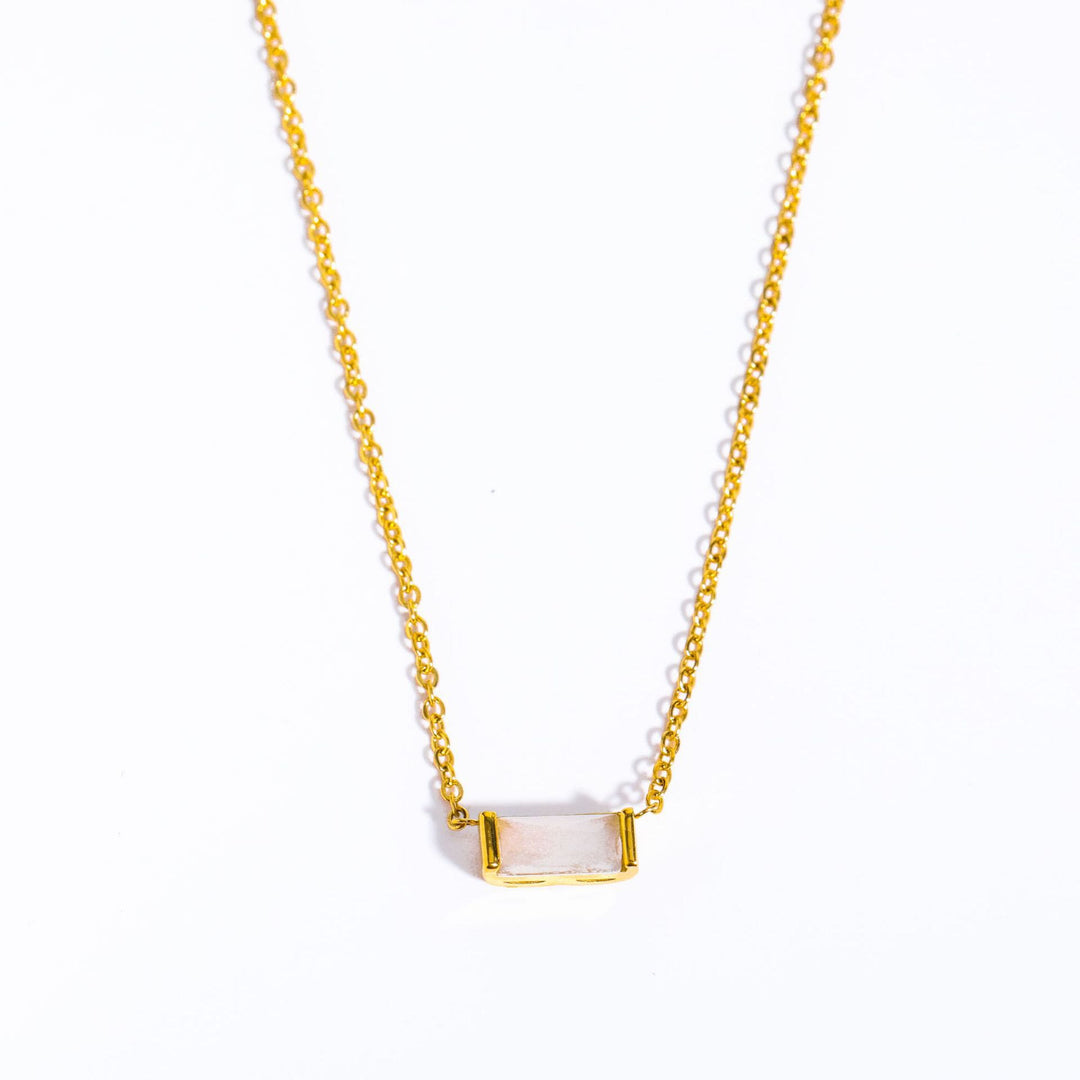 Collier pendentif rectangulaire simple en acier inoxydable avec pierre de naissance Olivenorma 