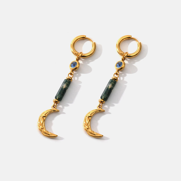 Boucles d'oreilles pendantes en agate mousse et lune Olivenorma 
