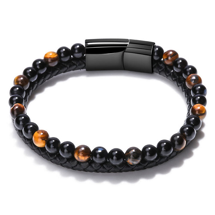 Bracelet en cuir à deux couches pour hommes Olivenorma - Oeil de tigre - 23 cm - image 1