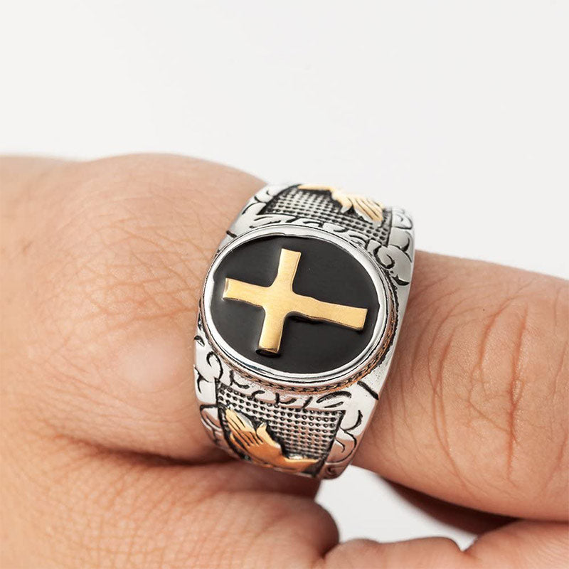 Bague vintage avec symbole de croix Olivenorma