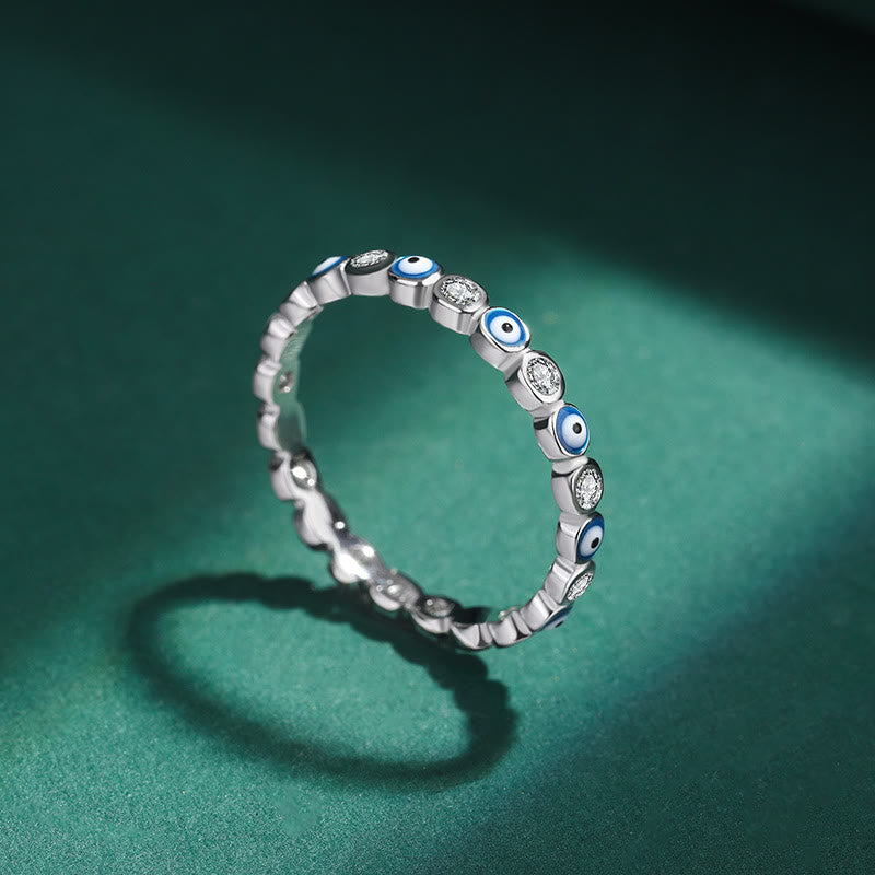 Bague Olivenorma en argent sterling S925 avec zircon rond blanc et mauvais œil