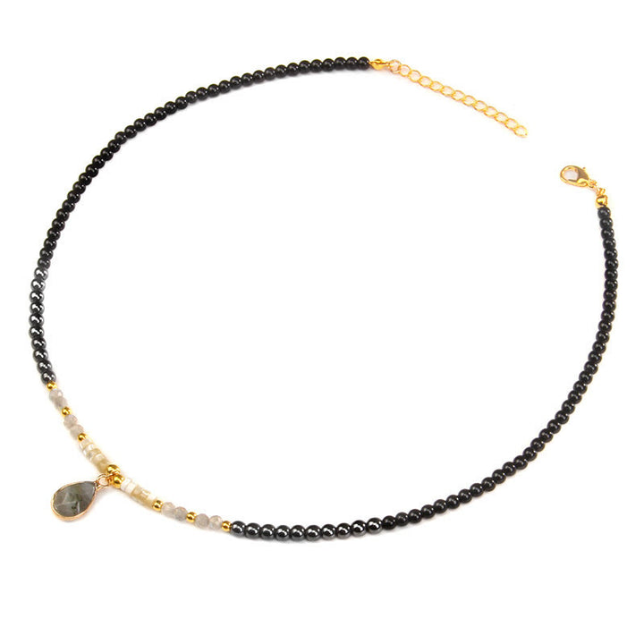 Collier pendentif en pierre précieuse en verre à facettes en obsidienne naturelle Olivenorma