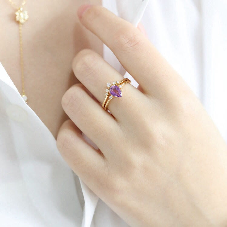Ensemble de bagues Olivenorma en forme de larme avec améthyste et zircon blanc