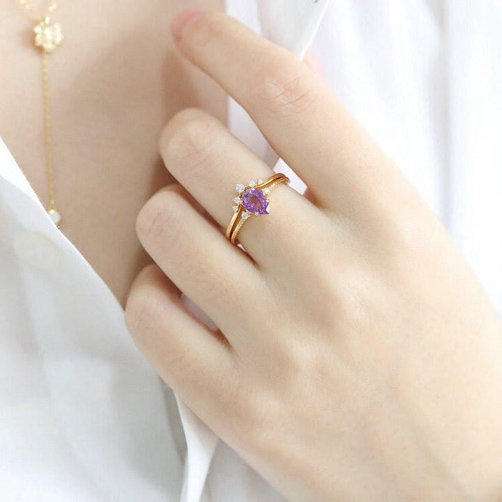Ensemble de bagues Olivenorma en forme de larme avec améthyste et zircon blanc