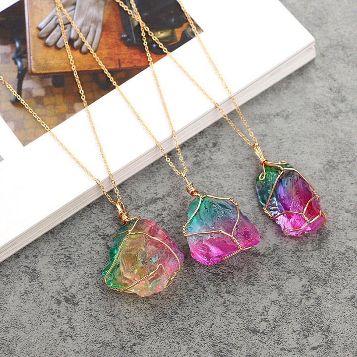Collier vintage en fluorite avec pierres précieuses Olivenorma