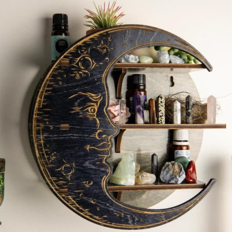 Etagère en cristal en bois avec visage en croissant de lune Olivenorma