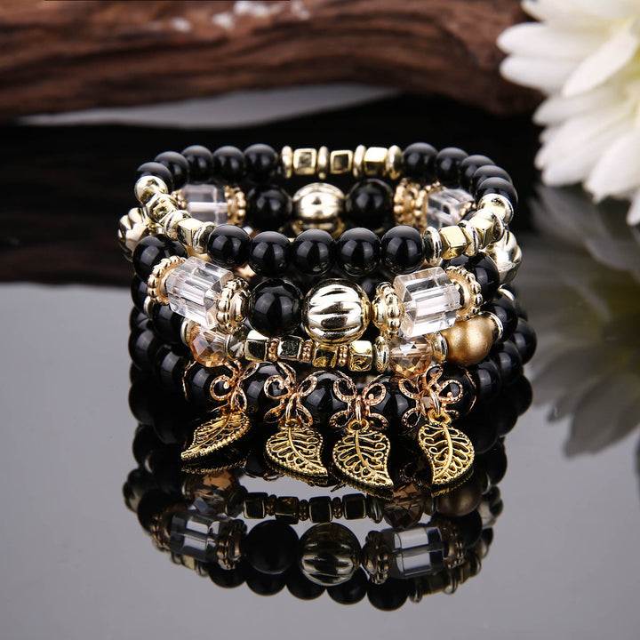 Ensemble de bracelets multicouches avec pendentif en feuille de Bohème Olivenorma