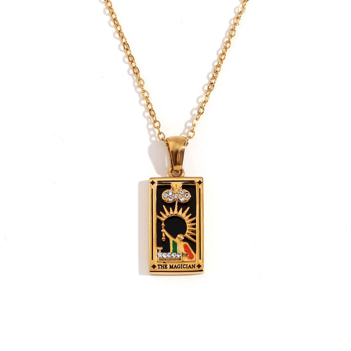 Collier de cartes de tarot en acier inoxydable plaqué or 18 carats Olivenorma 