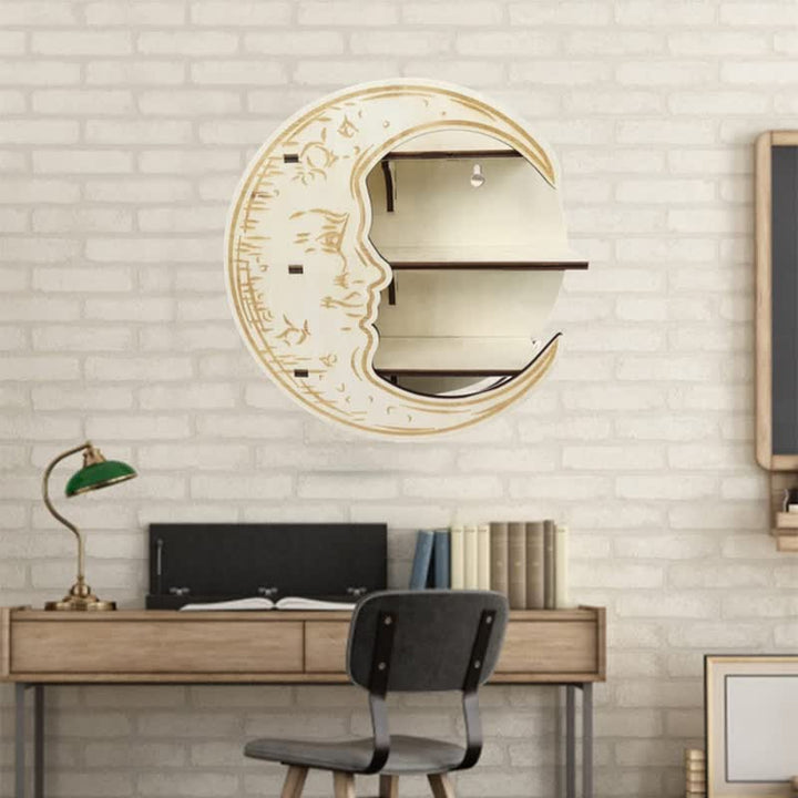 Etagère en cristal en bois avec visage en croissant de lune Olivenorma