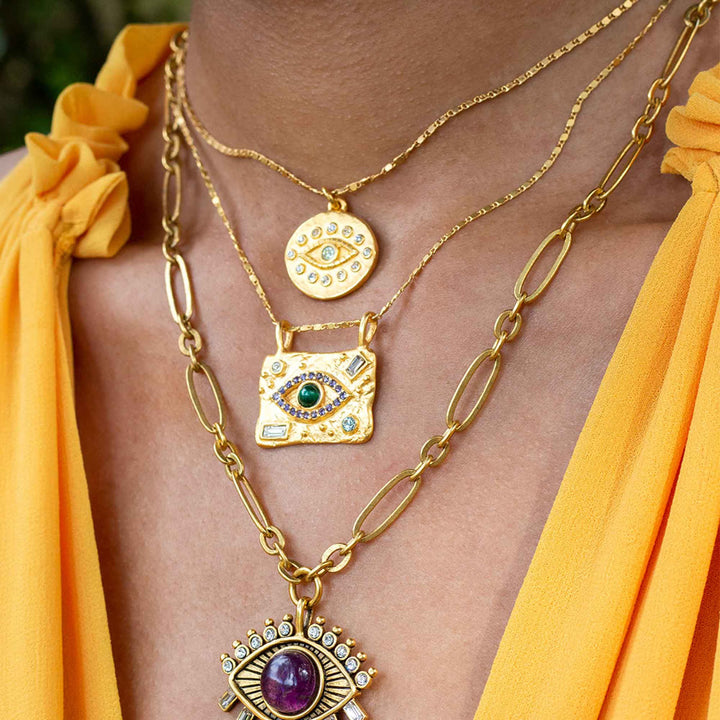 Collier pendentif amulette contre le mauvais œil en cristal naturel Olivenorma