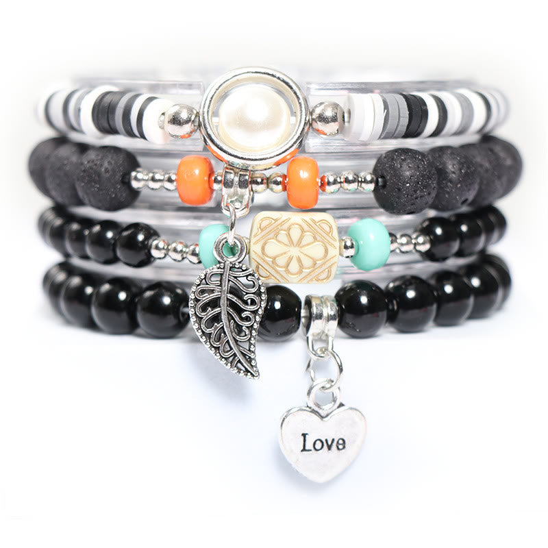 Ensemble de bracelets à breloques en forme de cœur et de feuille Olivenorma 