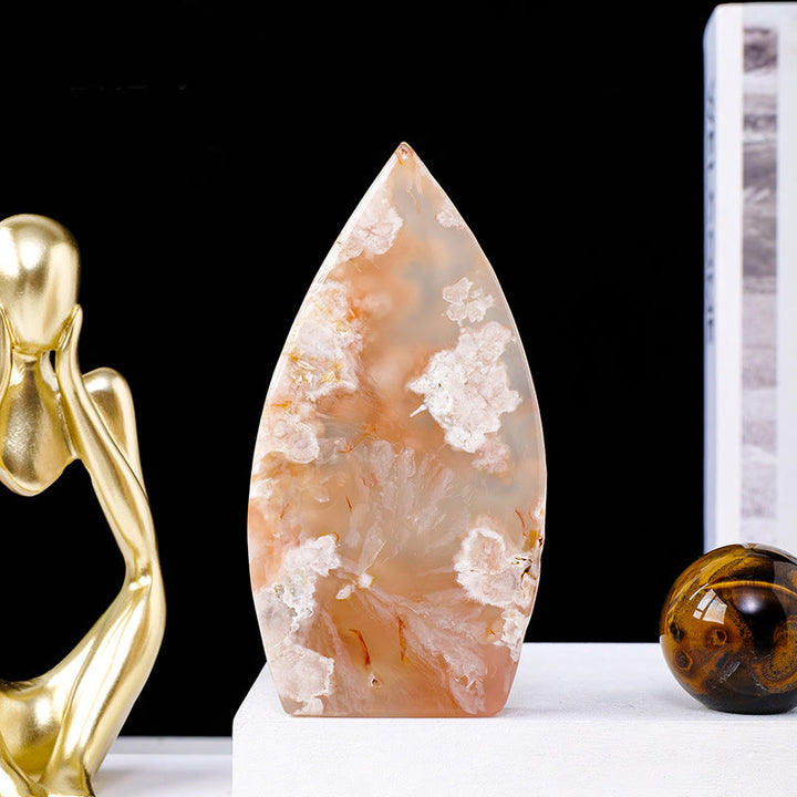 Ornements en cristal naturel en forme de flamme Olivenorma Décoration en pierres précieuses - Agate à fleurs de cerisier - Environ 300-400 g - image 27