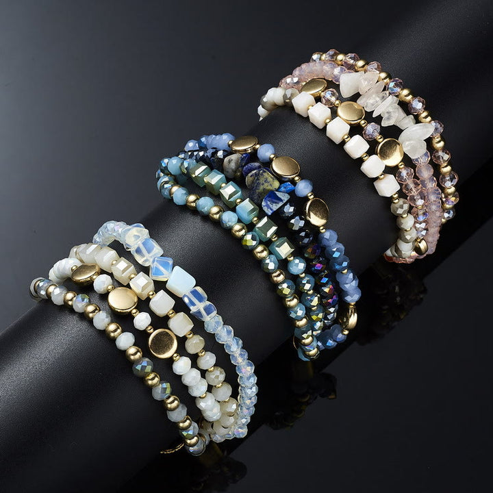 Bracelet ajustable multicouche enroulé en cristal naturel coloré Olivenorma