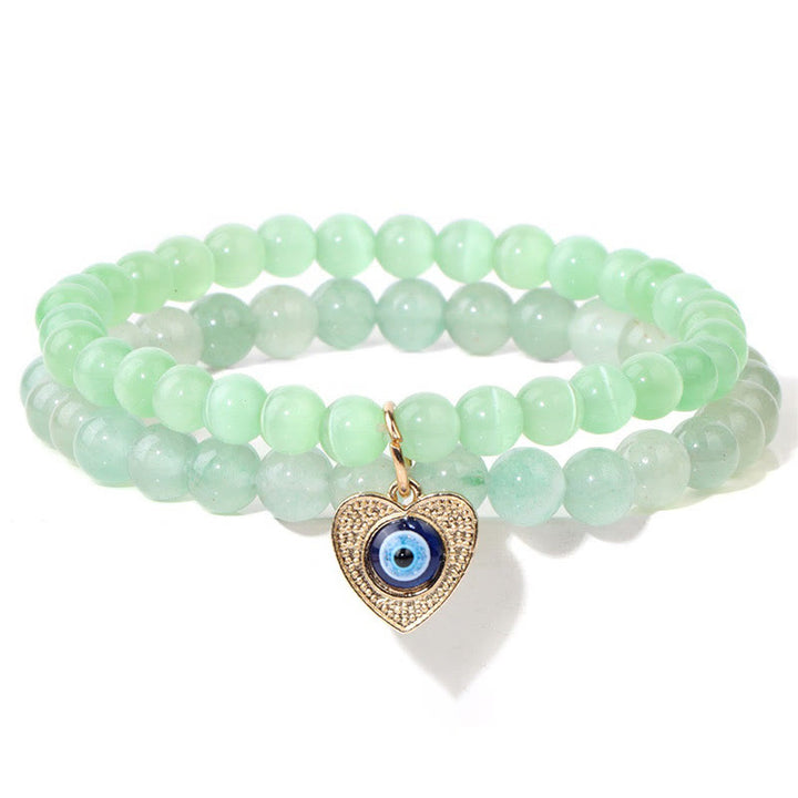 Bracelet double couche avec pendentif mauvais œil en pierre œil de chat Olivenorma