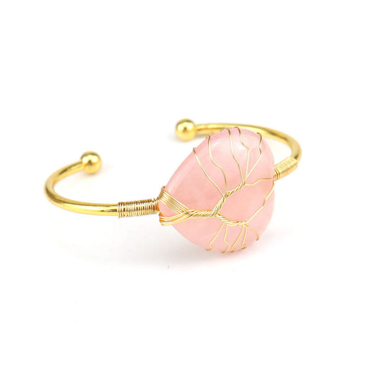 Bracelet en cristal naturel en forme de cœur enveloppé de fil de cuivre doré Olivenorma 