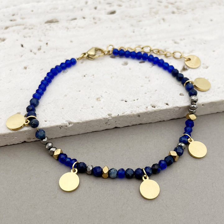 Bracelet à breloques en forme de disque en titane avec perles en pierre naturelle Olivenorma