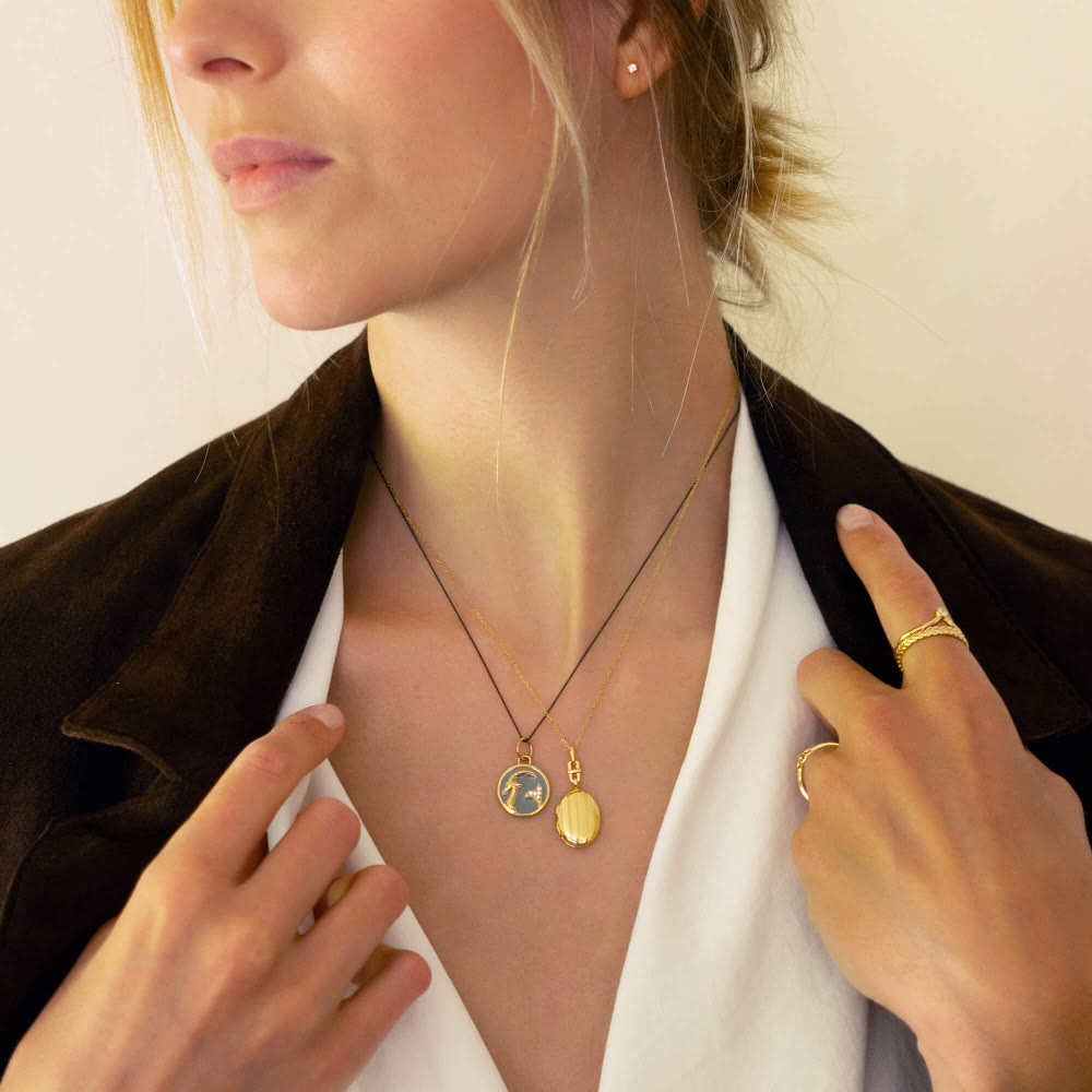 Collier vintage en acier inoxydable 18 carats avec zircon blanc Olivenorma 