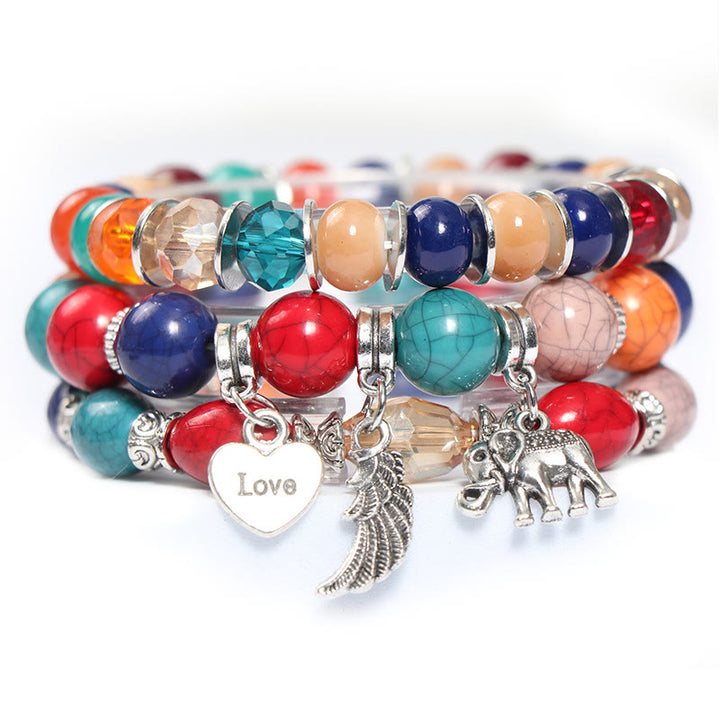 Ensemble de bracelets à perles avec pendentif en forme de cœur et ailes d'éléphant Olivenorma 