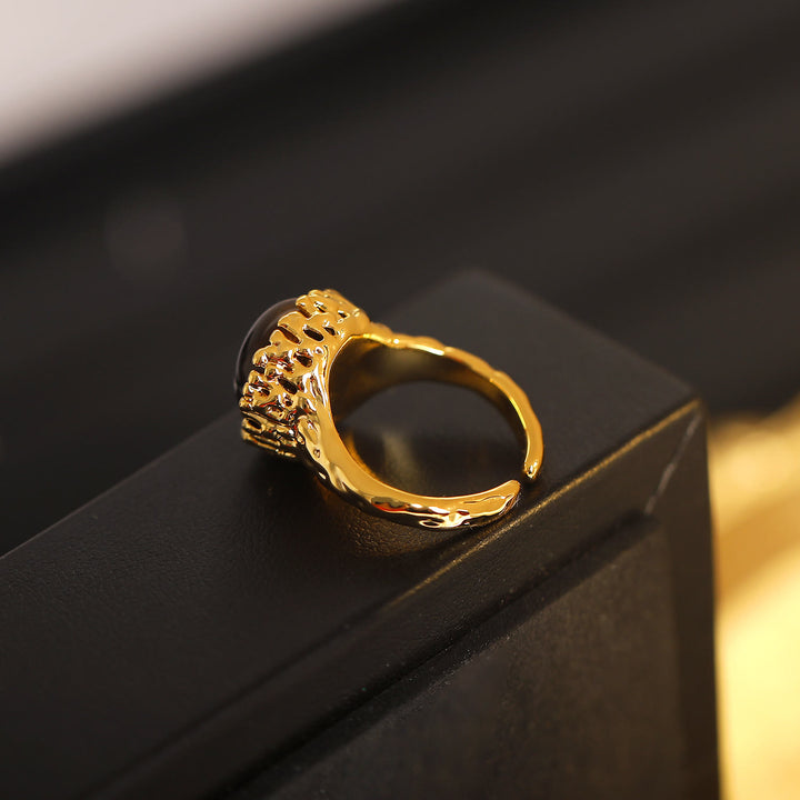 Bague ouverte vintage en pierre naturelle d'œil de tigre Olivenorma