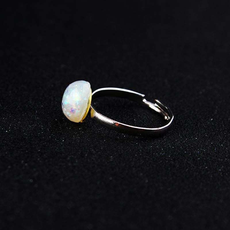 Bague ajustable simple en demi-cercle avec opale et pierre de lune Olivenorma