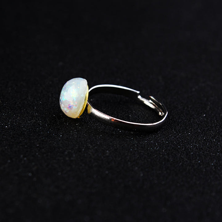 Bague ajustable simple en demi-cercle avec opale et pierre de lune Olivenorma