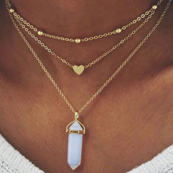Collier en pierres précieuses hexagonales en cristal naturel