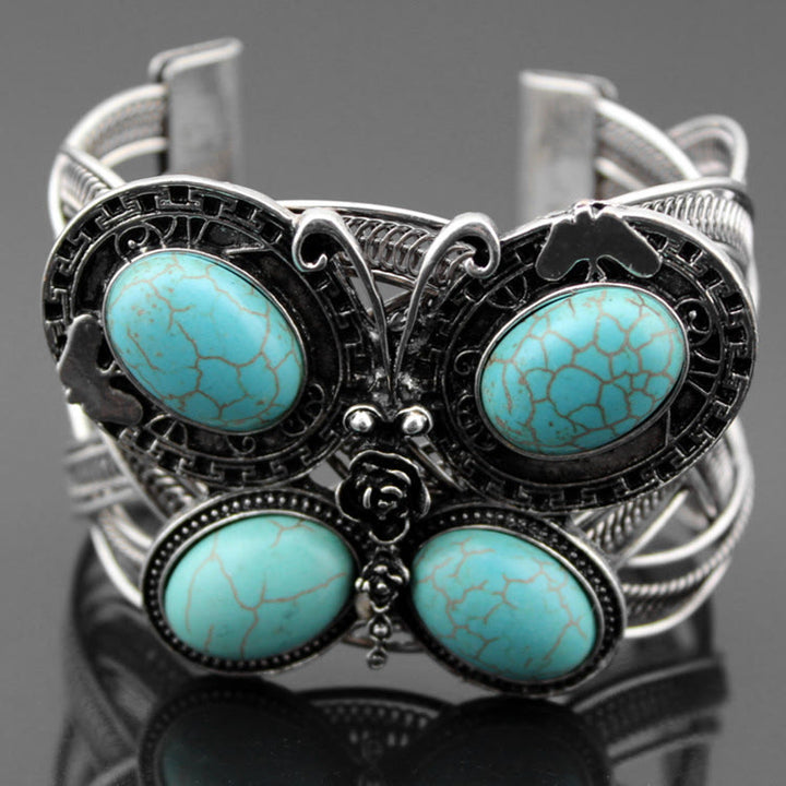 Bracelet manchette papillon en pierre turquoise de grande taille Olivenorma 
