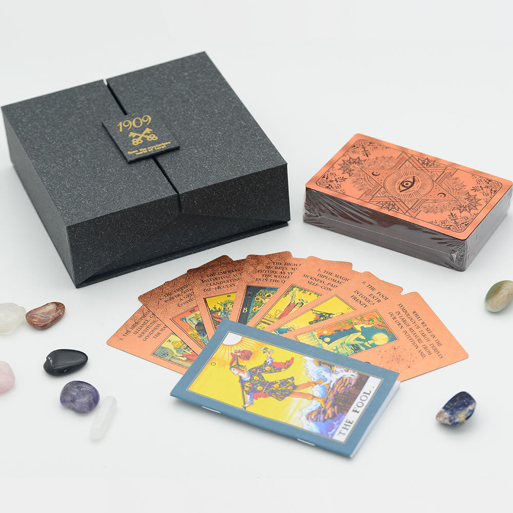 Jeu de cartes de tarot avec nappe en cristal de feuille Olivenorma