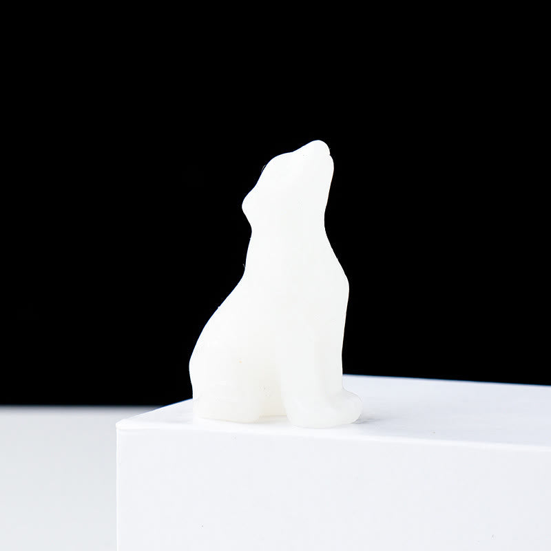 Décoration en pierre précieuse sculptée en forme de loup en cristal Olivenorma de 2 po - Jade blanc - image 8