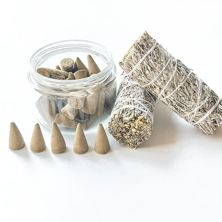 Cônes d'encens à la sauge pour méditation et purification par les cristaux d'aromathérapie Olivenorma 