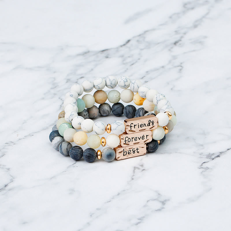 Ensemble de 3 bracelets gravés Olivenorma Natural Gemstone Best Friend Forever 