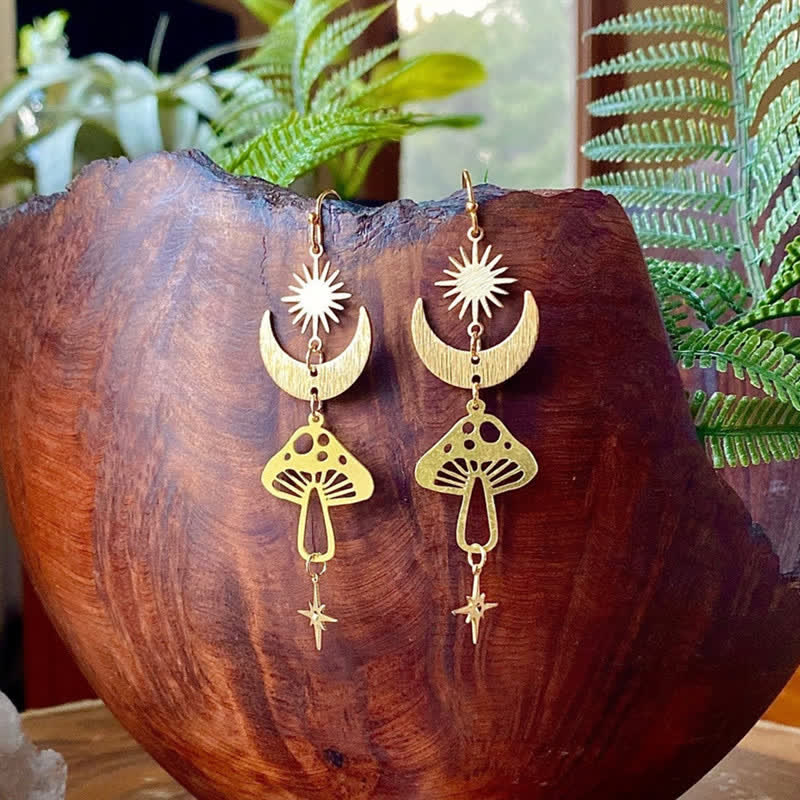 Boucles d'oreilles Olivenorma Bohemia Gold Champignon Lune Étoile