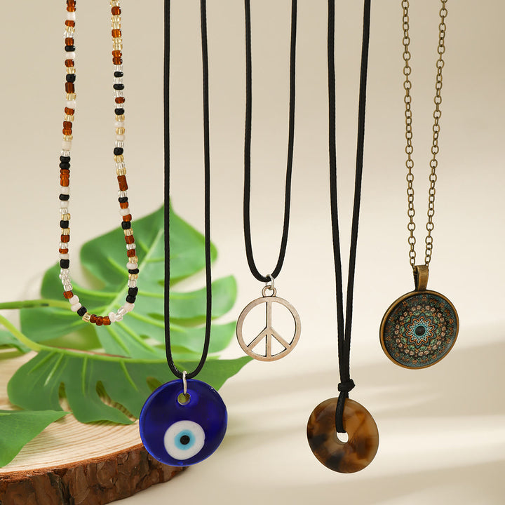 Ensemble de colliers avec pendentif en pierre naturelle Arbre de vie et mauvais œil Olivenorma 