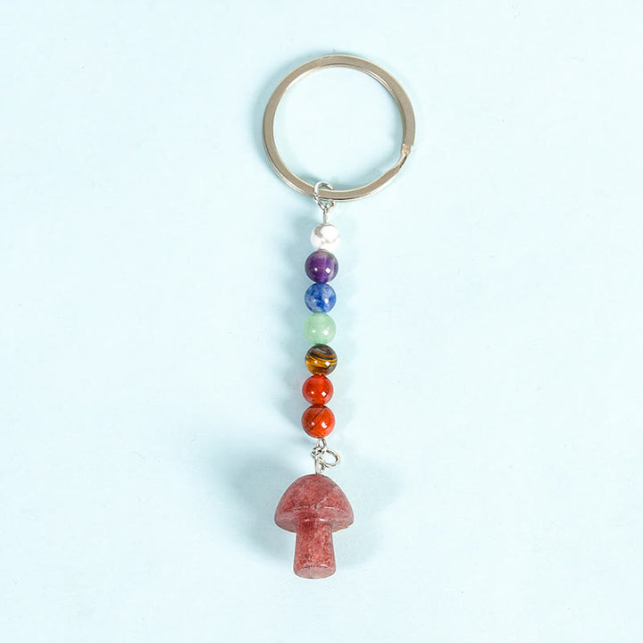 Porte-clés en perles de cristal de chakra en forme de champignon Olivenorma