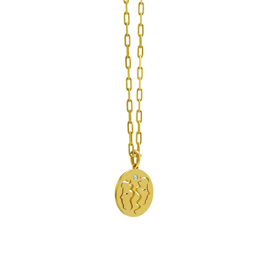 Collier en acier inoxydable avec cercle creux en zircon blanc et signe du zodiaque Olivenorma 