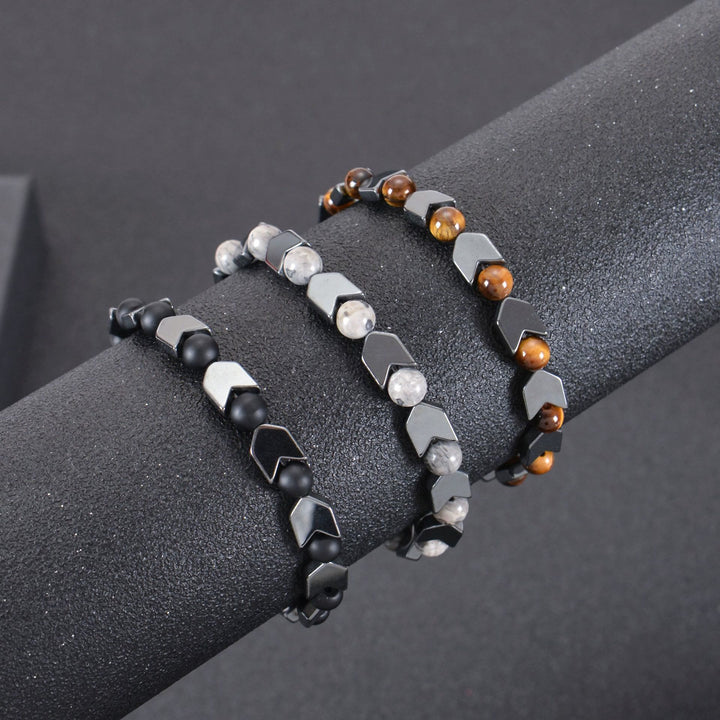 Bracelet homme en perles d'hématite et d'œil de tigre Olivenorma Arrow