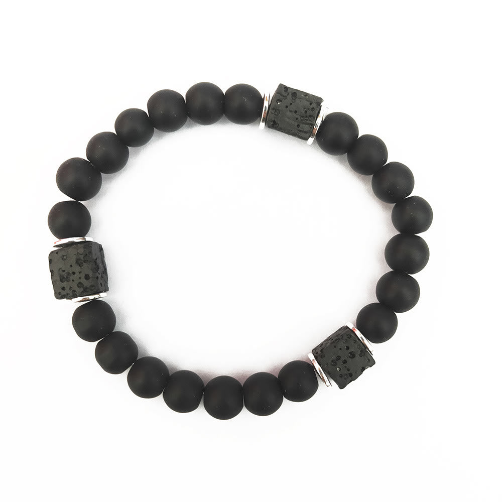 Bracelet d'équilibre en onyx noir mat avec cube de lave Olivenorma 
