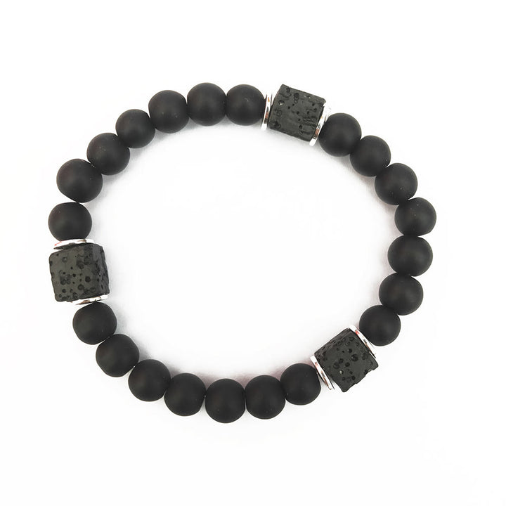 Bracelet d'équilibre en onyx noir mat avec cube de lave Olivenorma 