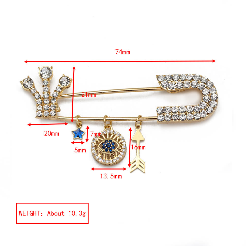 Broche en forme de cœur avec mauvais œil en zircon blanc Olivenorma 