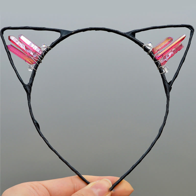 Serre-tête avec oreilles de chat en cristal électrolytique Olivenorma