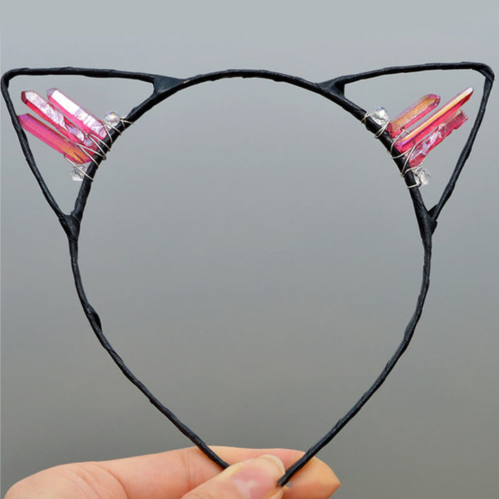 Serre-tête avec oreilles de chat en cristal électrolytique Olivenorma