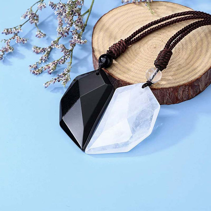 Collier en forme de cœur en quartz clair et obsidienne Olivenorma