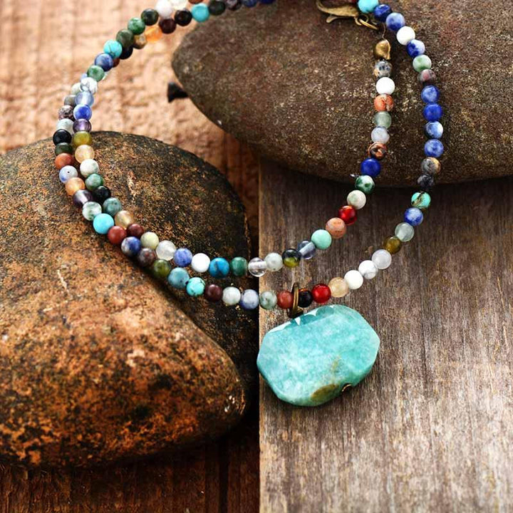 Collier ras du cou avec pendentif géométrique en amazonite Olivenorma 