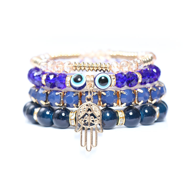 Ensemble de bracelets à quatre rangs de perles Evil Eye Hamsa Olivenorma 